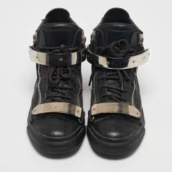 Giuseppe Zanotti Black Croc Embossed Patent Leather Double Zip High Top Sneakers Size 40