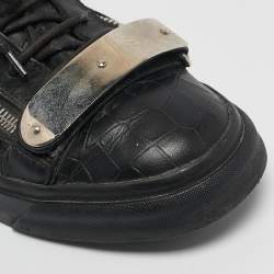 Giuseppe Zanotti Black Croc Embossed Patent Leather Double Zip High Top Sneakers Size 40
