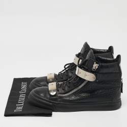 Giuseppe Zanotti Black Croc Embossed Patent Leather Double Zip High Top Sneakers Size 40