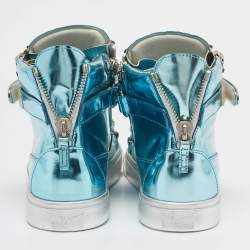 Giuseppe Zanotti Blue Leather Double Zip High Top Sneakers Size 40