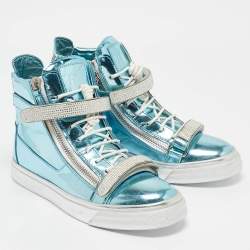 Giuseppe Zanotti Blue Leather Double Zip High Top Sneakers Size 40