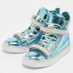 Giuseppe Zanotti Blue Leather Double Zip High Top Sneakers Size 40