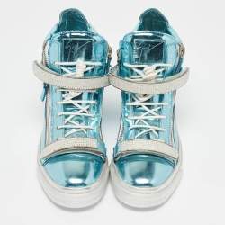 Giuseppe Zanotti Blue Leather Double Zip High Top Sneakers Size 40