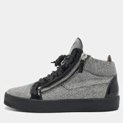 Giuseppe Zanotti Black/Silver Glitter Fabric and  Leather Coby High Top Sneakers Size 40
