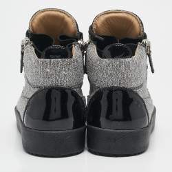 Giuseppe Zanotti Black/Silver Glitter Fabric and  Leather Coby High Top Sneakers Size 40