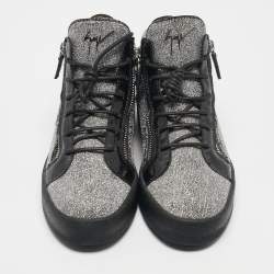 Giuseppe Zanotti Black/Silver Glitter Fabric and  Leather Coby High Top Sneakers Size 40