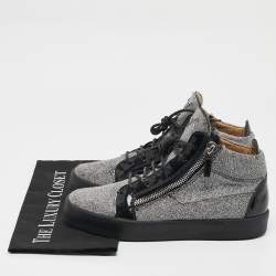 Giuseppe Zanotti Black/Silver Glitter Fabric and  Leather Coby High Top Sneakers Size 40