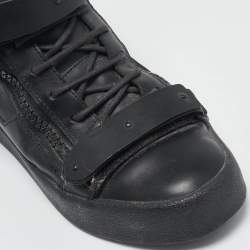 Pre Owned Giuseppe Zanotti Black Leather Double Zip High Top Sneakers Size 39