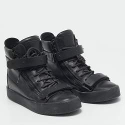Pre Owned Giuseppe Zanotti Black Leather Double Zip High Top Sneakers Size 39
