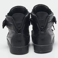 Pre Owned Giuseppe Zanotti Black Leather Double Zip High Top Sneakers Size 39