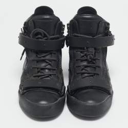 Pre Owned Giuseppe Zanotti Black Leather Double Zip High Top Sneakers Size 39