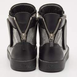 Giuseppe Zanotti Black/Silver Leather Double Zip High Top Sneakers Size 40