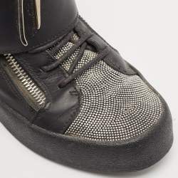 Giuseppe Zanotti Black/Silver Leather Double Zip High Top Sneakers Size 40