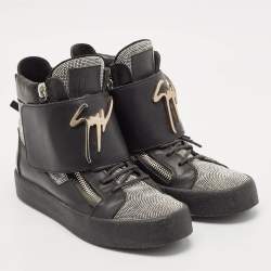 Giuseppe Zanotti Black/Silver Leather Double Zip High Top Sneakers Size 40