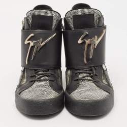 Giuseppe Zanotti Black/Silver Leather Double Zip High Top Sneakers Size 40