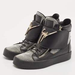 Giuseppe Zanotti Black/Silver Leather Double Zip High Top Sneakers Size 40
