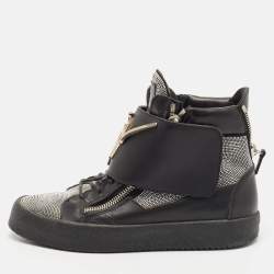 Giuseppe Zanotti Black/Silver Leather Double Zip High Top Sneakers Size 40