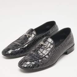 Giuseppe Zanotti Black Croc Embossed Leather Slip On Loafers Size 41
