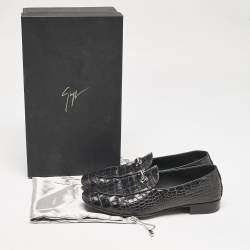 Giuseppe Zanotti Black Croc Embossed Leather Slip On Loafers Size 41