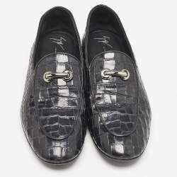 Giuseppe Zanotti Black Croc Embossed Leather Slip On Loafers Size 41