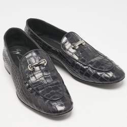 Giuseppe Zanotti Black Croc Embossed Leather Slip On Loafers Size 41