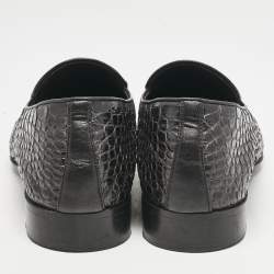 Giuseppe Zanotti Black Croc Embossed Leather Slip On Loafers Size 41