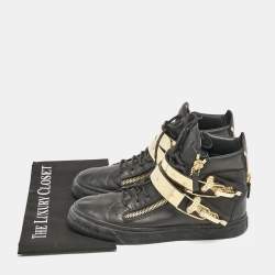 Giuseppe Zanotti Black Leather Double Metal Strap High-Top Sneakers Size 40 