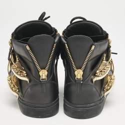 Giuseppe Zanotti Black Leather Double Metal Strap High-Top Sneakers Size 40 