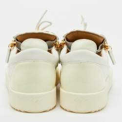 Giuseppe Zanotti White Leather and Patent Leather Double Zip Low Top Sneakers Size 44