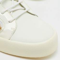 Giuseppe Zanotti White Leather and Patent Leather Double Zip Low Top Sneakers Size 44