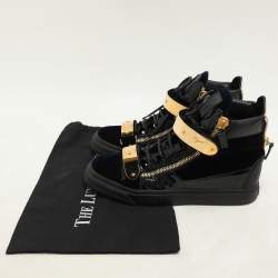 Giuseppe Zanotti Navy Blue/Black Velvet And Patent Leather Coby High Top Sneakers Size 41