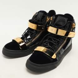 Giuseppe Zanotti Navy Blue/Black Velvet And Patent Leather Coby High Top Sneakers Size 41