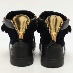 Giuseppe Zanotti Navy Blue/Black Velvet And Patent Leather Coby High Top Sneakers Size 41