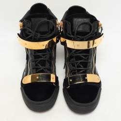 Giuseppe Zanotti Navy Blue/Black Velvet And Patent Leather Coby High Top Sneakers Size 41