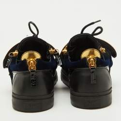 Giuseppe Zanotti Navy Blue/Black Velvet and Patent Leather Double Zip Low Sneakers Size 41