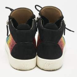 Giuseppe Zanotti Black Suede Rainbow Crystal Embellished Doris BNIB Sneakers Size 43.5