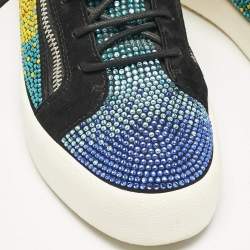 Giuseppe Zanotti Black Suede Rainbow Crystal Embellished Doris BNIB Sneakers Size 43.5