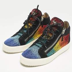 Giuseppe Zanotti Black Suede Rainbow Crystal Embellished Doris BNIB Sneakers Size 43.5