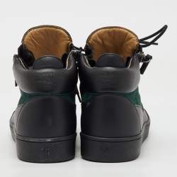 Giuseppe Zanotti Green/Black Suede and Leather Double Zip High Top Sneakers Size 45
