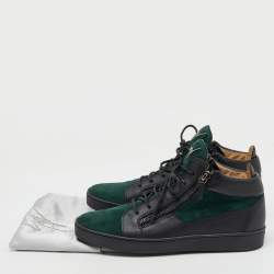 Giuseppe Zanotti Green/Black Suede and Leather Double Zip High Top Sneakers Size 45