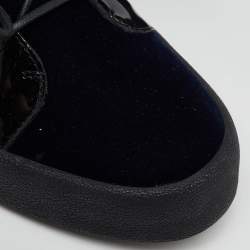 Pre Owned Giuseppe Zanotti Blue/Black Velvet and Patent Frankie High Top Sneakers Size 45