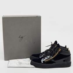 Pre Owned Giuseppe Zanotti Blue/Black Velvet and Patent Frankie High Top Sneakers Size 45