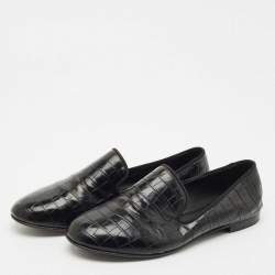 Giuseppe Zanotti Black Croc Embossed Leather Seymour Smoking Slippers Size 42