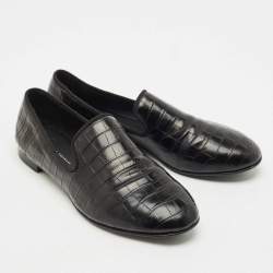 Giuseppe Zanotti Black Croc Embossed Leather Seymour Smoking Slippers Size 42