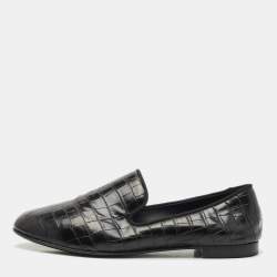Giuseppe Zanotti Black Croc Embossed Leather Seymour Smoking Slippers Size 42