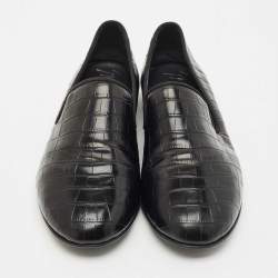 Giuseppe Zanotti Black Croc Embossed Leather Seymour Smoking Slippers Size 42