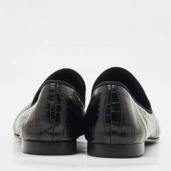 Giuseppe Zanotti Black Croc Embossed Leather Seymour Smoking Slippers Size 42