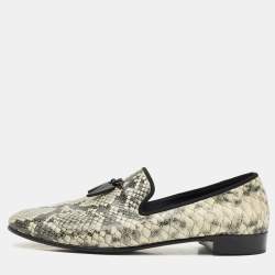 Giuseppe Zanotti Grey/Beige Python Embossed Leather Smoking Slippers Size 45