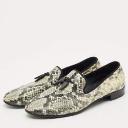 Giuseppe Zanotti Grey/Beige Python Embossed Leather Smoking Slippers Size 45