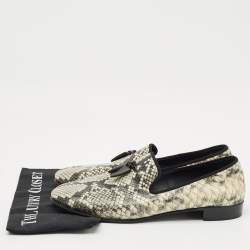 Giuseppe Zanotti Grey/Beige Python Embossed Leather Smoking Slippers Size 45